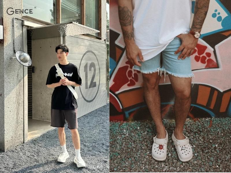 Phối crocs nam với quần short và túi chéo