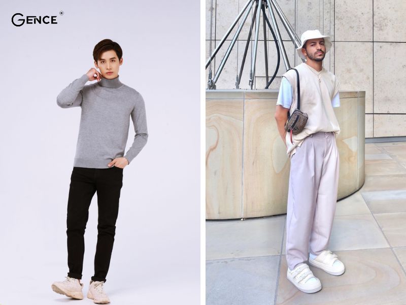 Phối đồ với quần kaki cùng áo len ấm áp