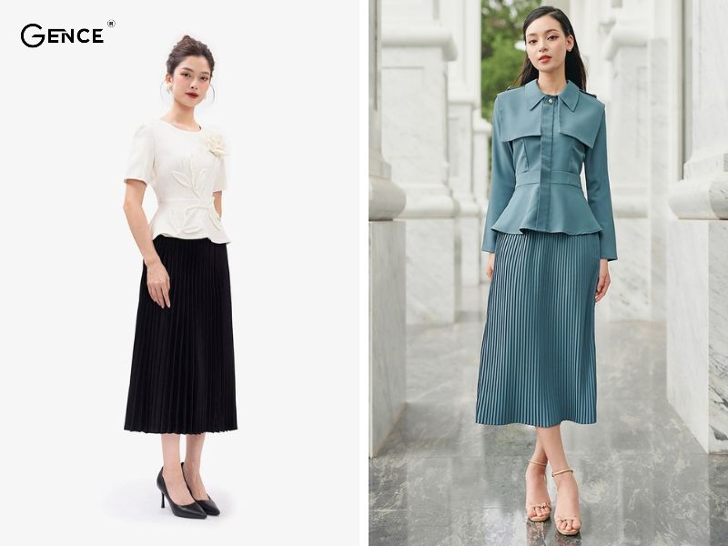 Áo peplum và chân váy thanh lịch cho nàng dáng người quả lê