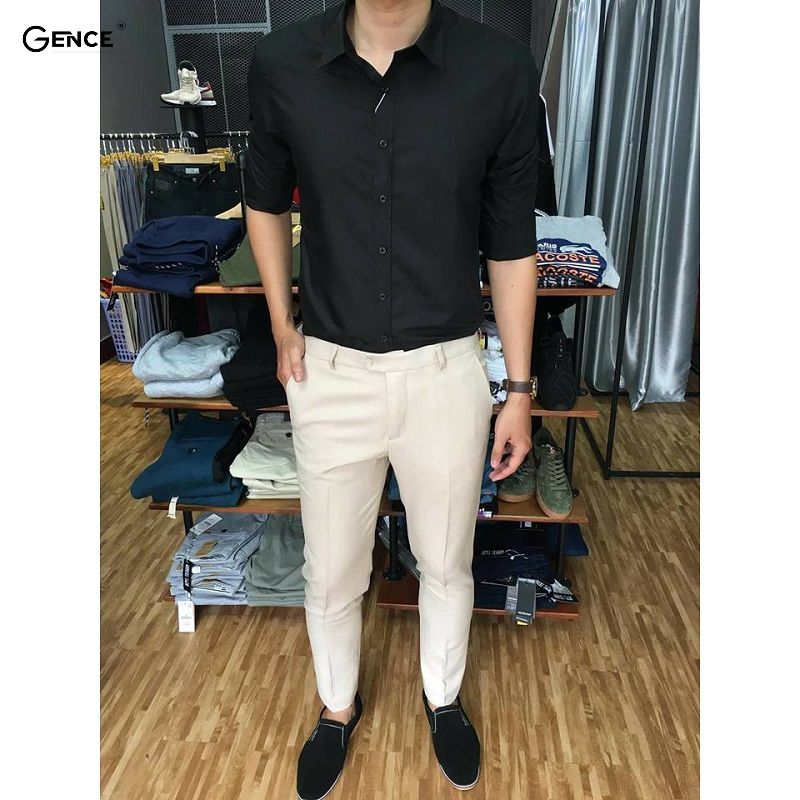 Phối đồ công sở nam đơn giản cùng quần tây & áo sơ mi đen