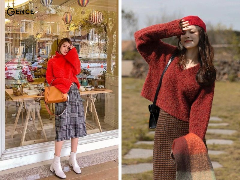 Điệu đà với set đồ sweater và chân váy midi chơi noel