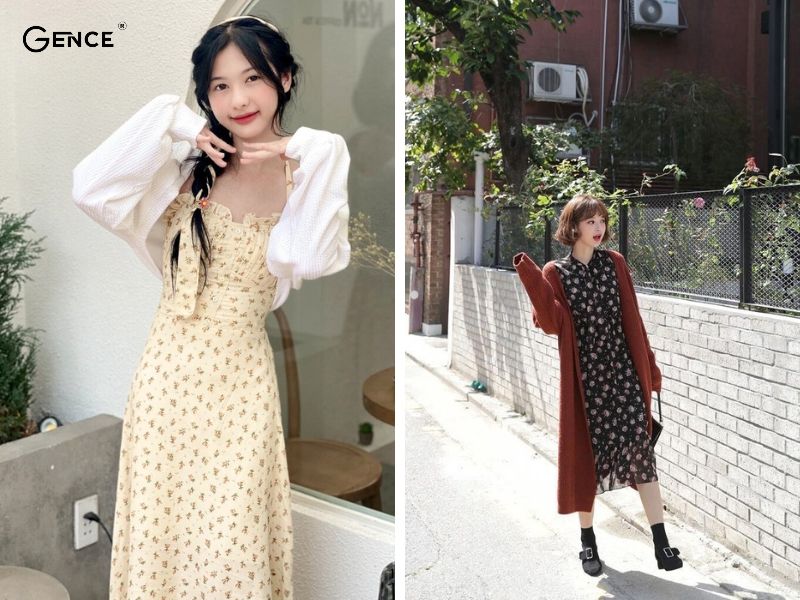 Nhẹ nhàng với áo cardigan và váy hoa
