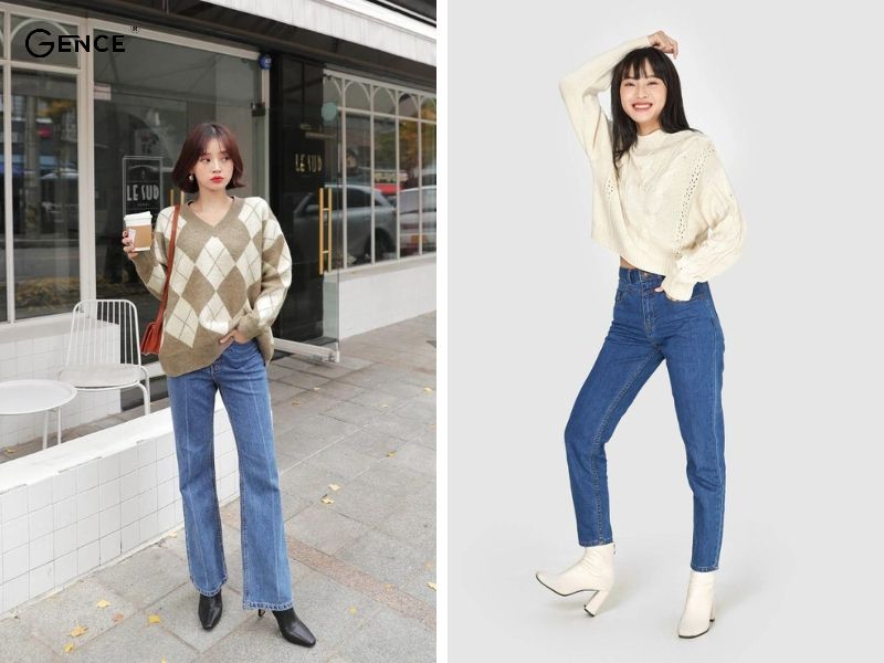 Phối áo len suông và quần jean đơn giản nhưng nổi bật