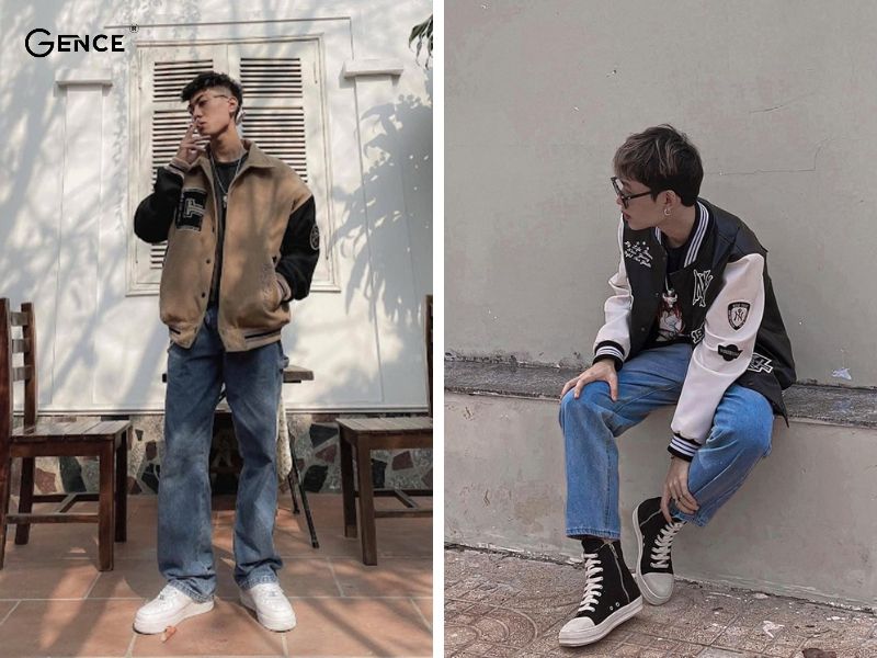 Mix match quần jean, áo thun với bomber cá tính
