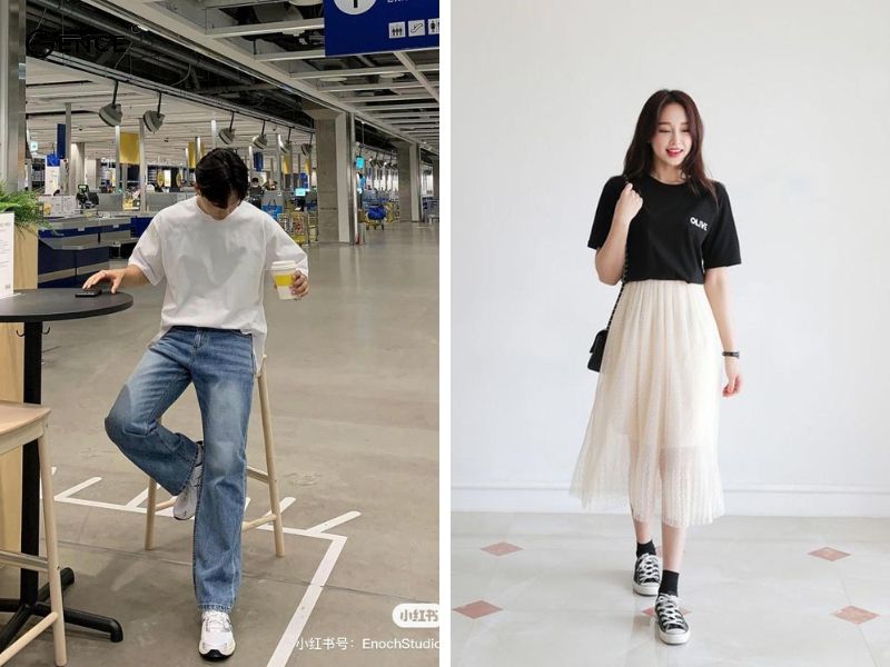 Đơn giản mà năng động khi mặc áo phông đi sneaker