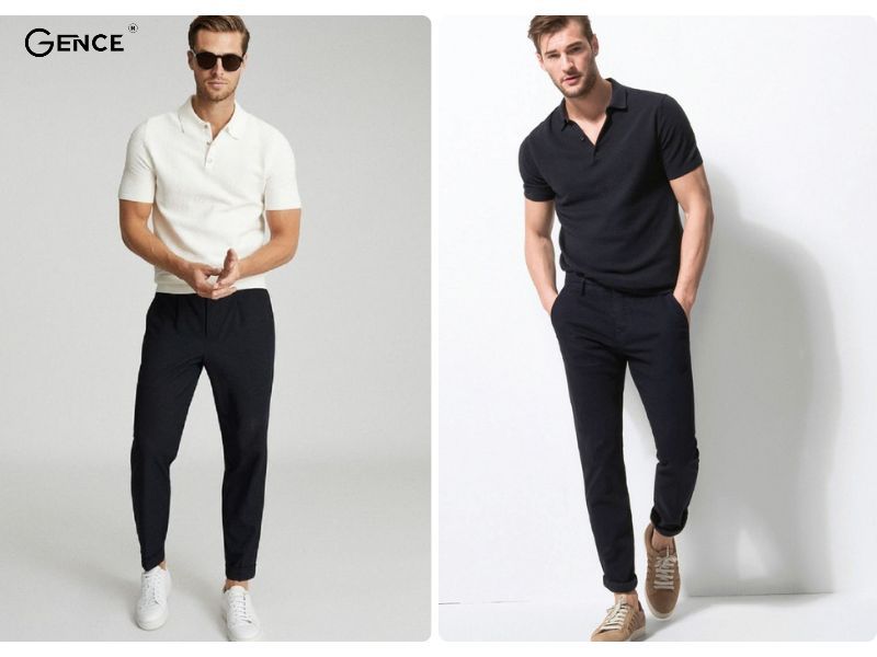 Phối đồ đi đám cưới cho nam trẻ trung với áo polo, quần tây