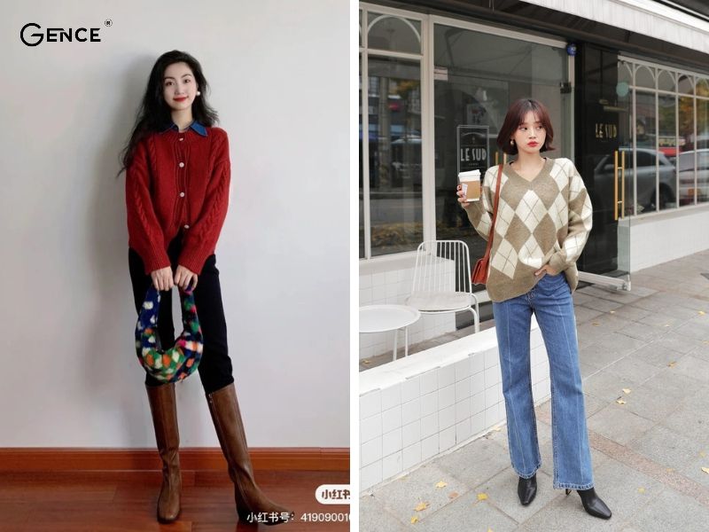 Mix match skinny jean cùng áo len