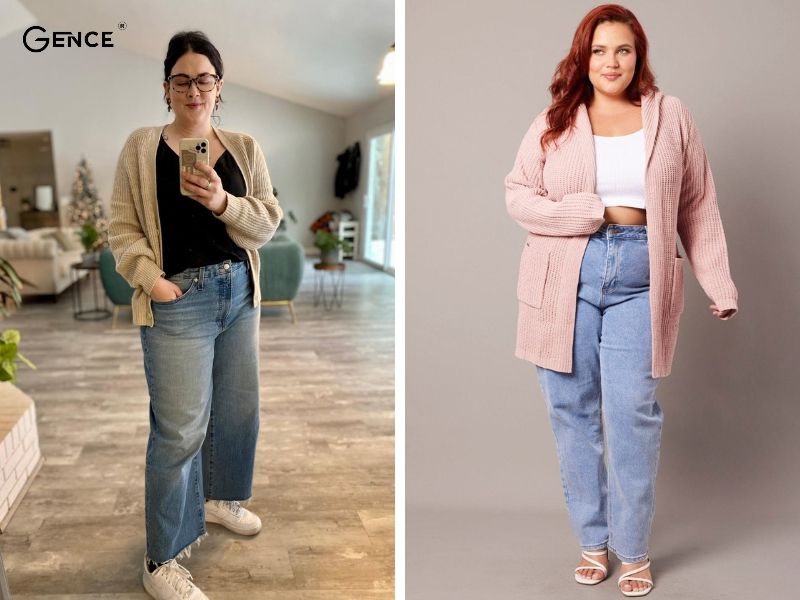 Thanh lịch cùng set đồ áo cardigan và quần jean
