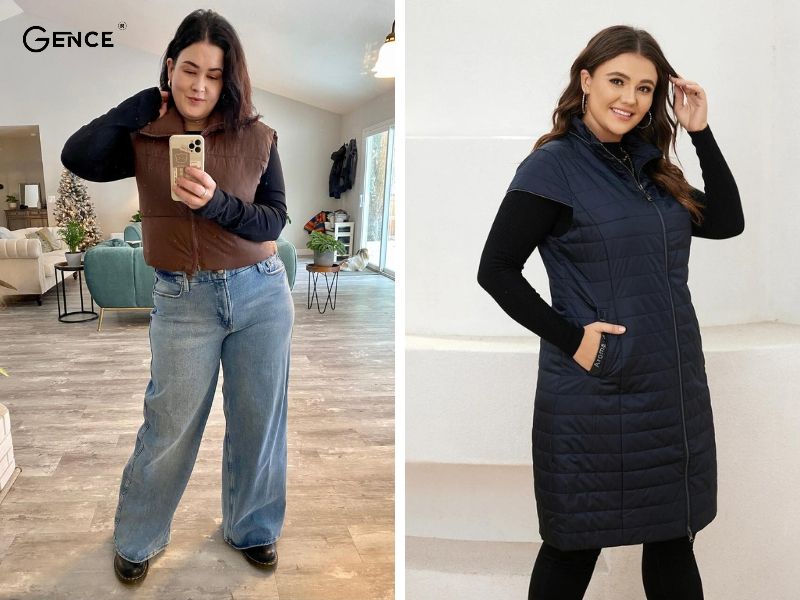 Áo khoác phao phối áo len thời trang, năng động
