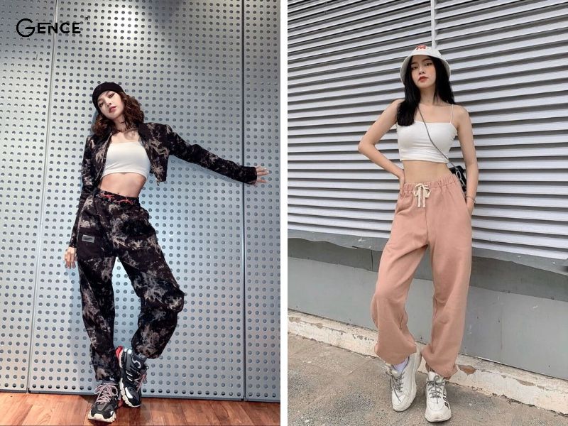 Croptop mix-match với quần jogger thời trang