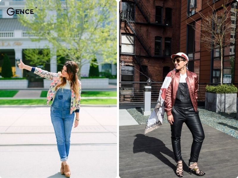 Phối áo bomber nữ cùng yếm quần - style khỏe khắn