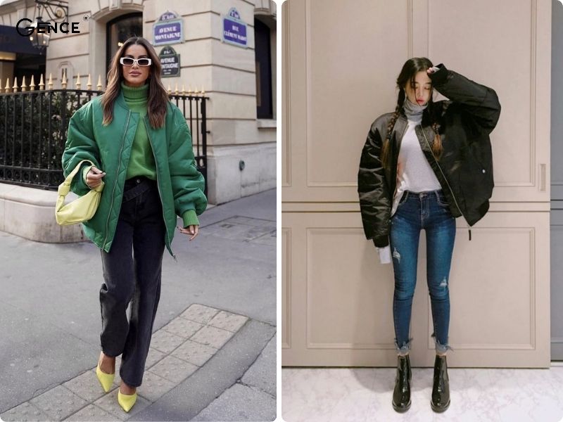 Cách phối đồ mùa đông ấn tượng và ấm áp: áo bomber, áo cổ lọ