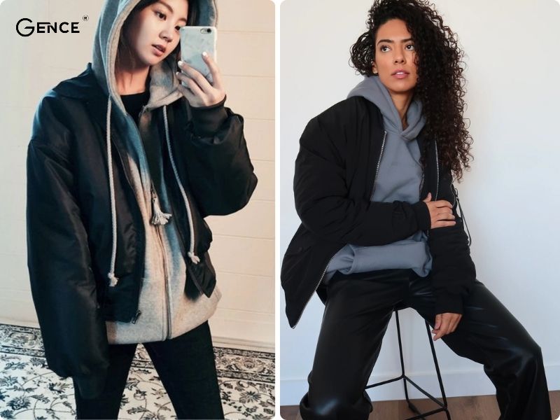 Phối áo hoodie cùng bomber nữ cá tính và trẻ trung