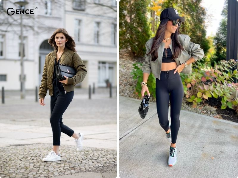 Thời trang năng động, thoải mái cùng áo bomber, quần legging