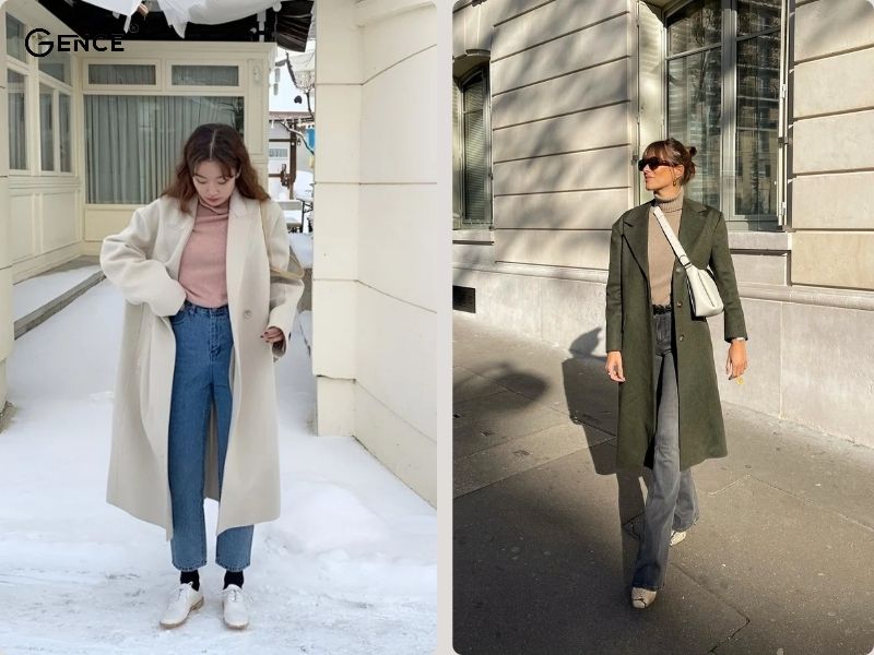 Outfit phối cùng áo giữ nhiệt và áo khoác dài sang trọng