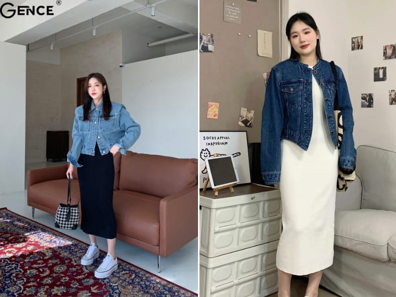 Sexy cá tính cùng váy body cùng áo khoác jean