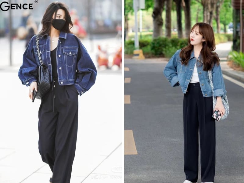 Nhẹ nhàng nhưng không kém phần năng động với áo khoác jean quần tây cạp cao