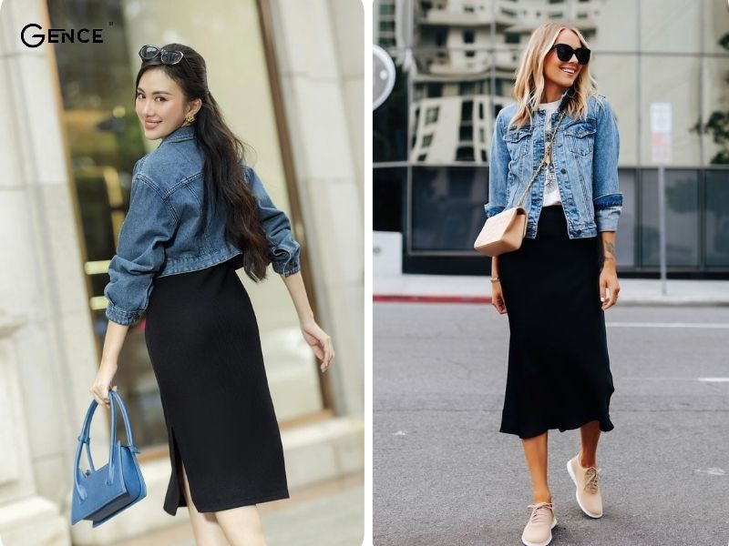 Style vừa nữ tính vừa năng động cùng áo khoác và chân váy
