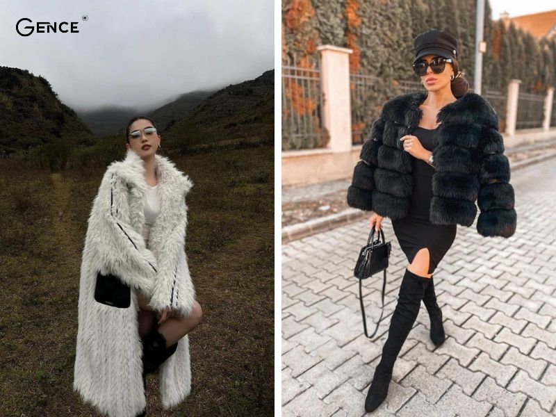 Đầm body, boot đùi kết hợp với áo khoác lông