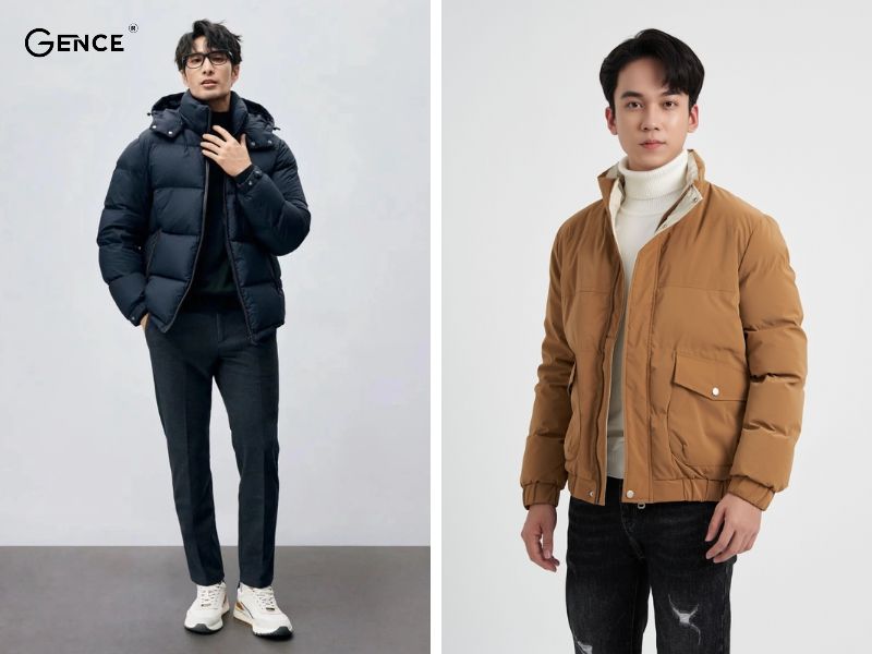 Mix áo len cổ lọ với áo phao nam