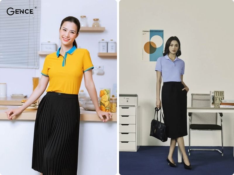Sự duyên dáng, dịu dàng khi kết hợp chân váy dài và áo polo nữ