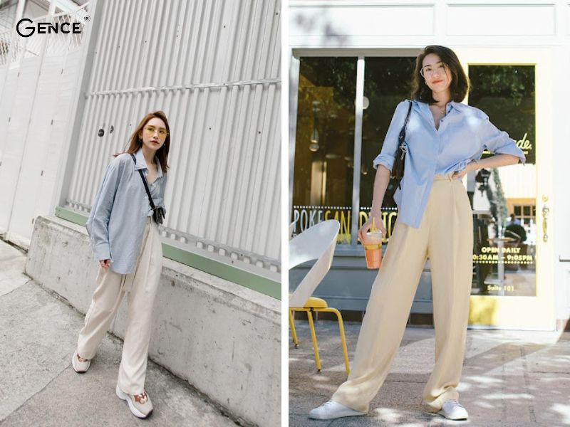 Phối đồ với áo sơ mi oversize nữ cùng quần ống suông