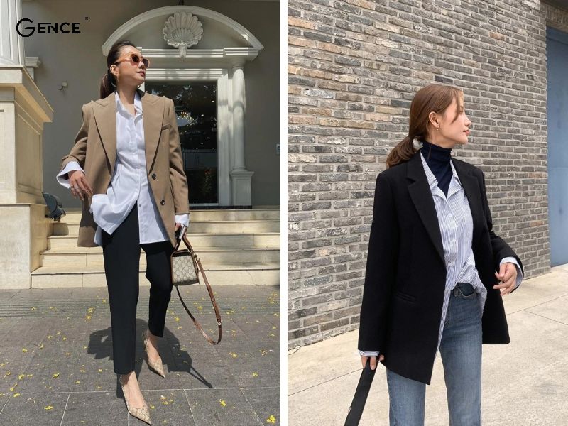 Phối đồ với áo sơ mi oversize nữ và blazer