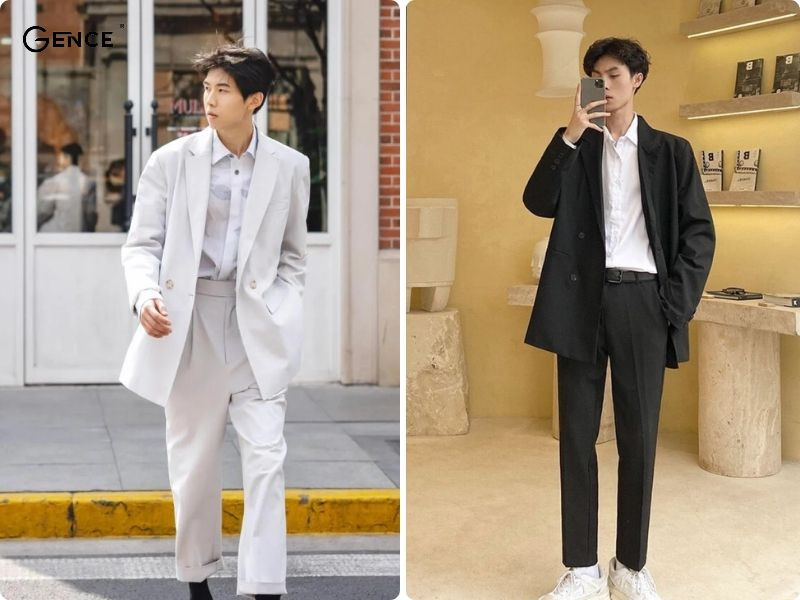 Phối áo sơ mi trắng với blazer đậm chất trai xứ Hàn