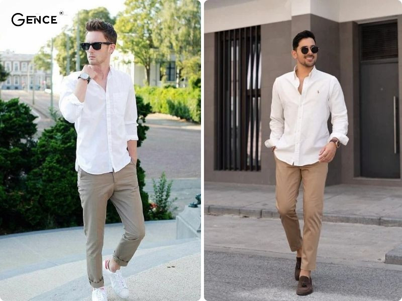 Lên đồ lịch lãm và trưởng thành cùng sơ mi trắng và quần kaki