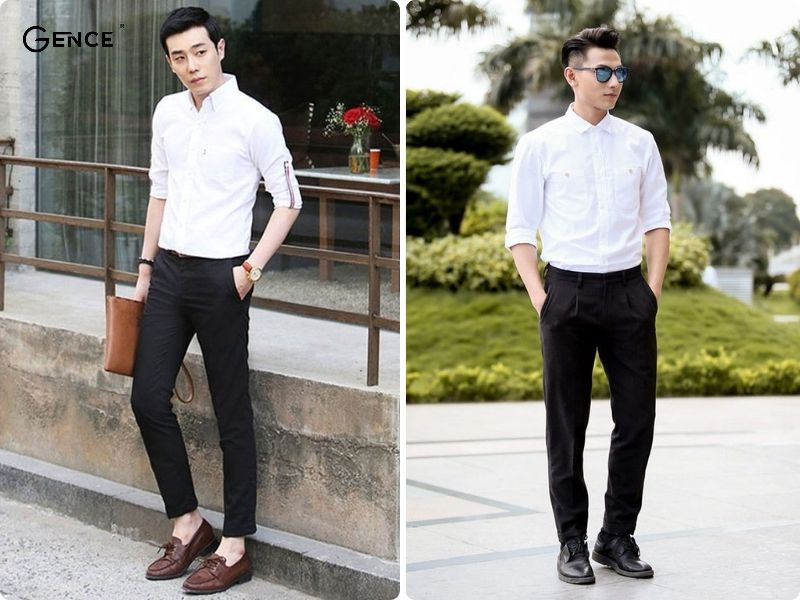 Set đồ: áo sơ mi trắng phối quần baggy thể hiện sự trẻ trung, năng động