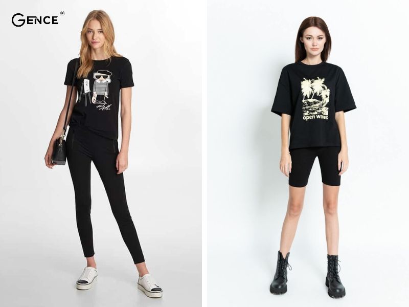 Phong cách thể thao với outfit áo phông đen và quần legging