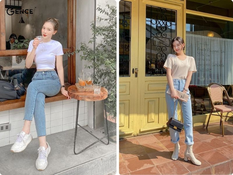 Phối áo thun với quần jean năng động cho các cô nàng