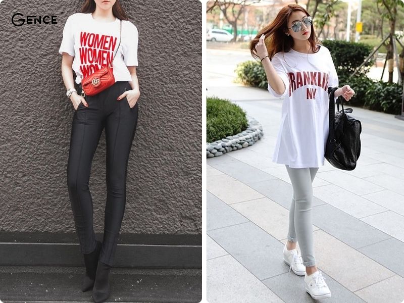 Xem cách phối đồ với áo thun form rộng cho nữ, quần legging
