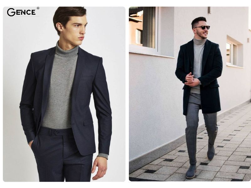 Phối đồ với blazer nam, áo cổ lọ thể hiện thần thái ngút ngàn