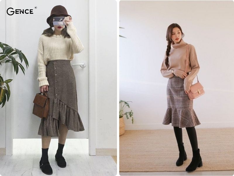 Trang phục ấm áp với chân váy đuôi cá dành cho phái nữ