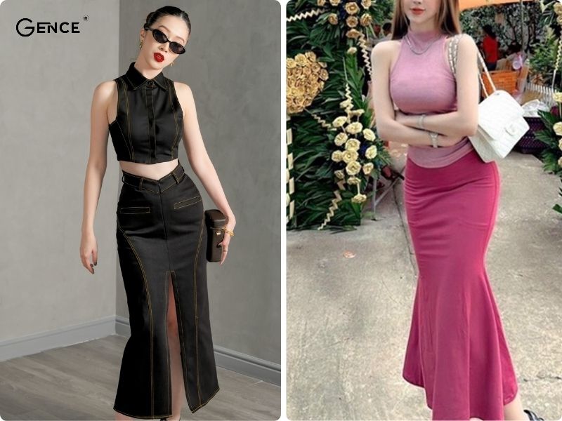 Style khỏe khoắn không kém sự nữ tính: áo sát nách và chân váy đuôi cá