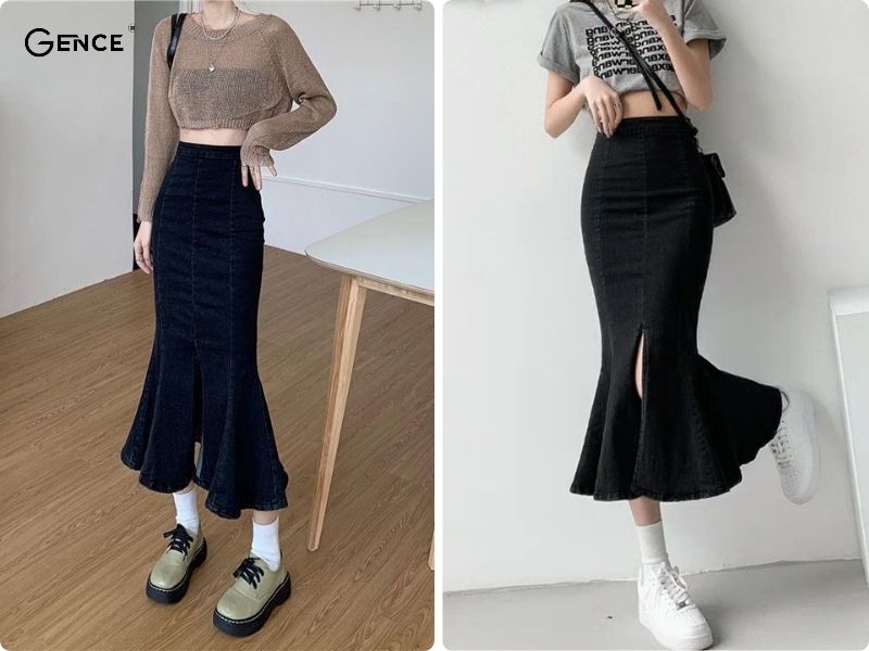 Phối áo croptop với chân váy đuôi cá