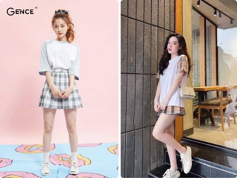 Phong cách đơn giản: áo phông phối chân váy tennis