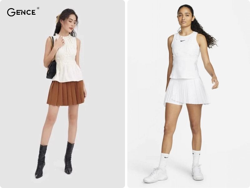 Phong cách năng động cho cô nàng: áo sát nách và chân váy tennis