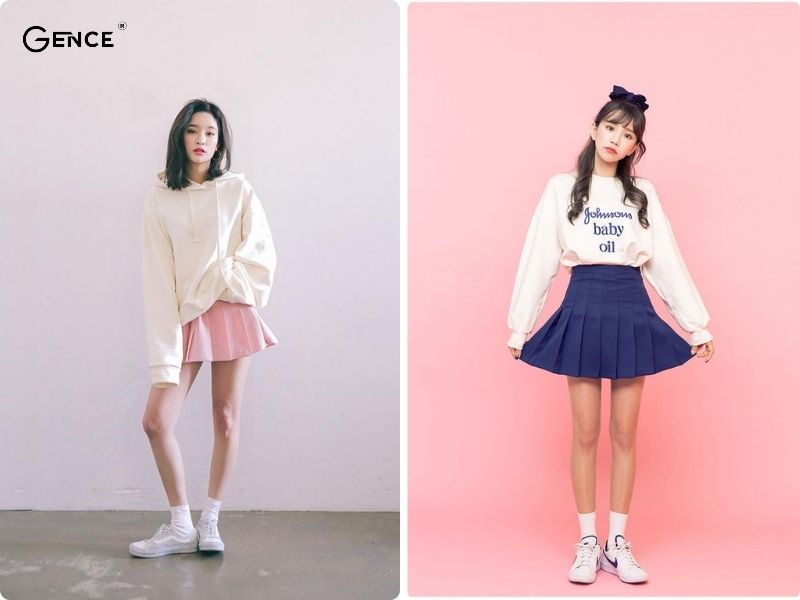 Thời trang ấm áp và năng động với áo sweater, chân váy tennis