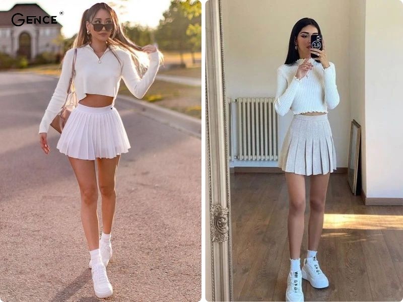 Thời trang trẻ trung: áo croptop và chân váy tennis