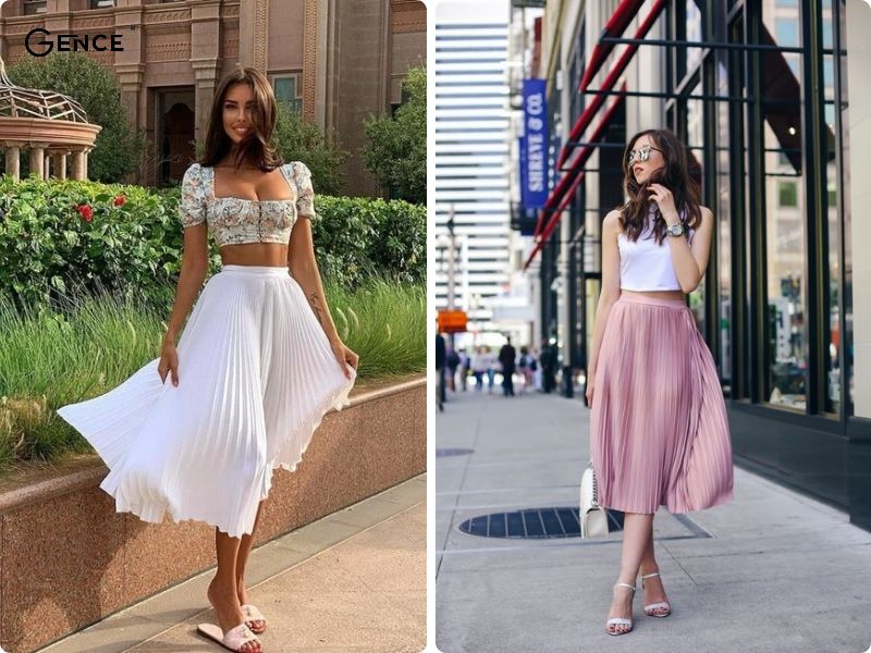 Diện đồ mùa hè thoải mái, nữ tính cùng chân váy xếp ly và áo croptop