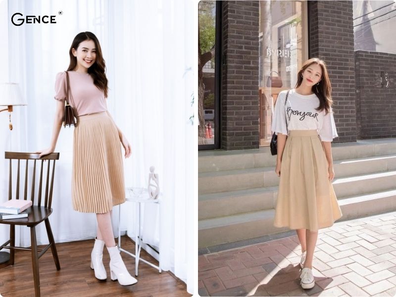 Style đơn giản cho cô nàng tự tin xuống phố cùng chân váy xếp ly dài