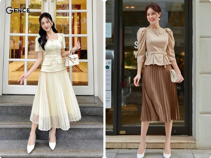 Style quý cô sang chảnh cùng áo peplum và chân váy xếp ly