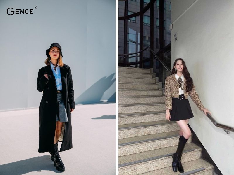 Áo khoác dạ thời trang match với chân váy xếp ly ngắn