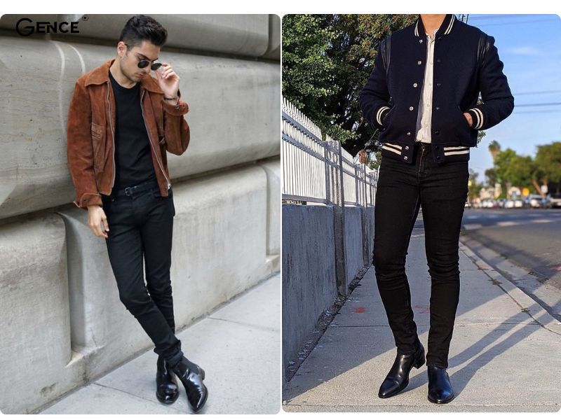 Phối đồ với chelsea boots nam và quần skinny cùng màu