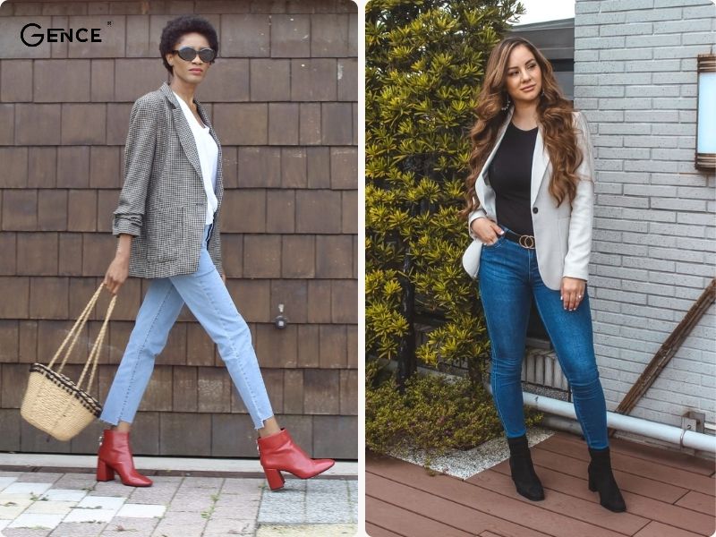 Cách phối blazer cùng giày boot nữ cổ ngắn lịch sự