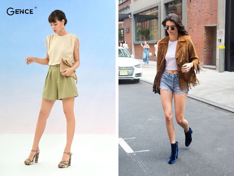 Quần short kết hợp với giày cao gót năng động