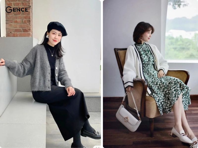 Outfit sang chảng, ấm áp: giày loafer, áo len cardigan, đầm suông