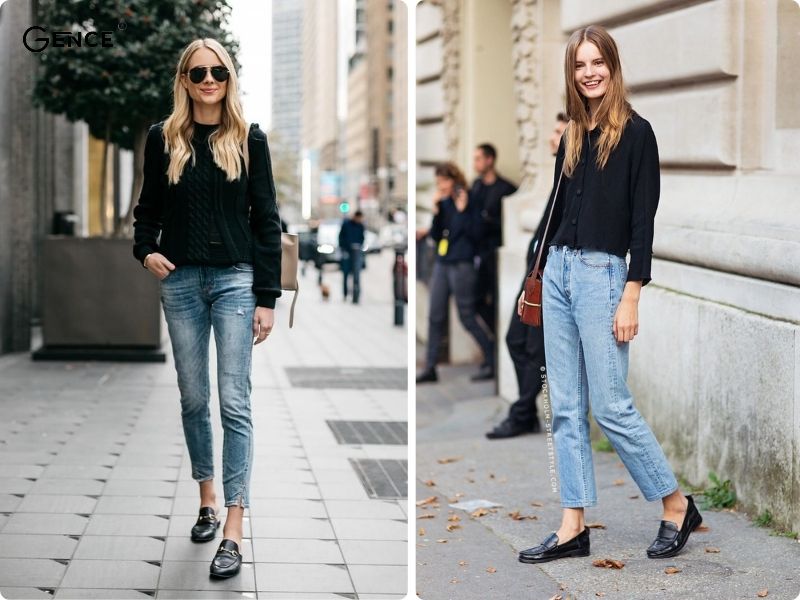 Lên phố đi dạo cùng set đồ áo thun, quần jean và giày loafer